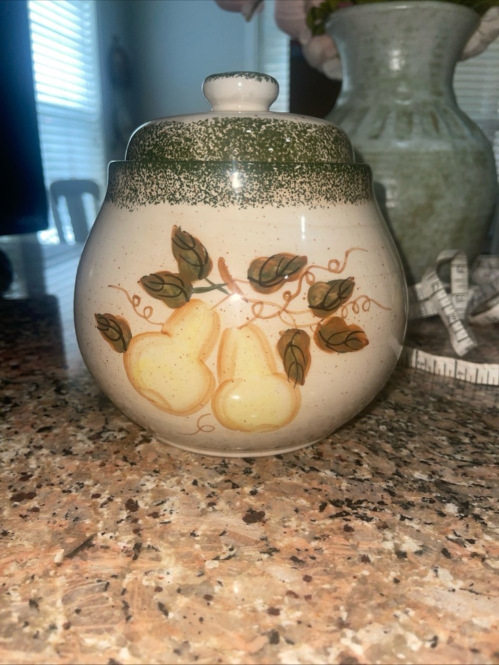Vintage Tea/Coffee/Sugar Jar Pot Pears w/Lid. Cottage Core Granny Core Retro